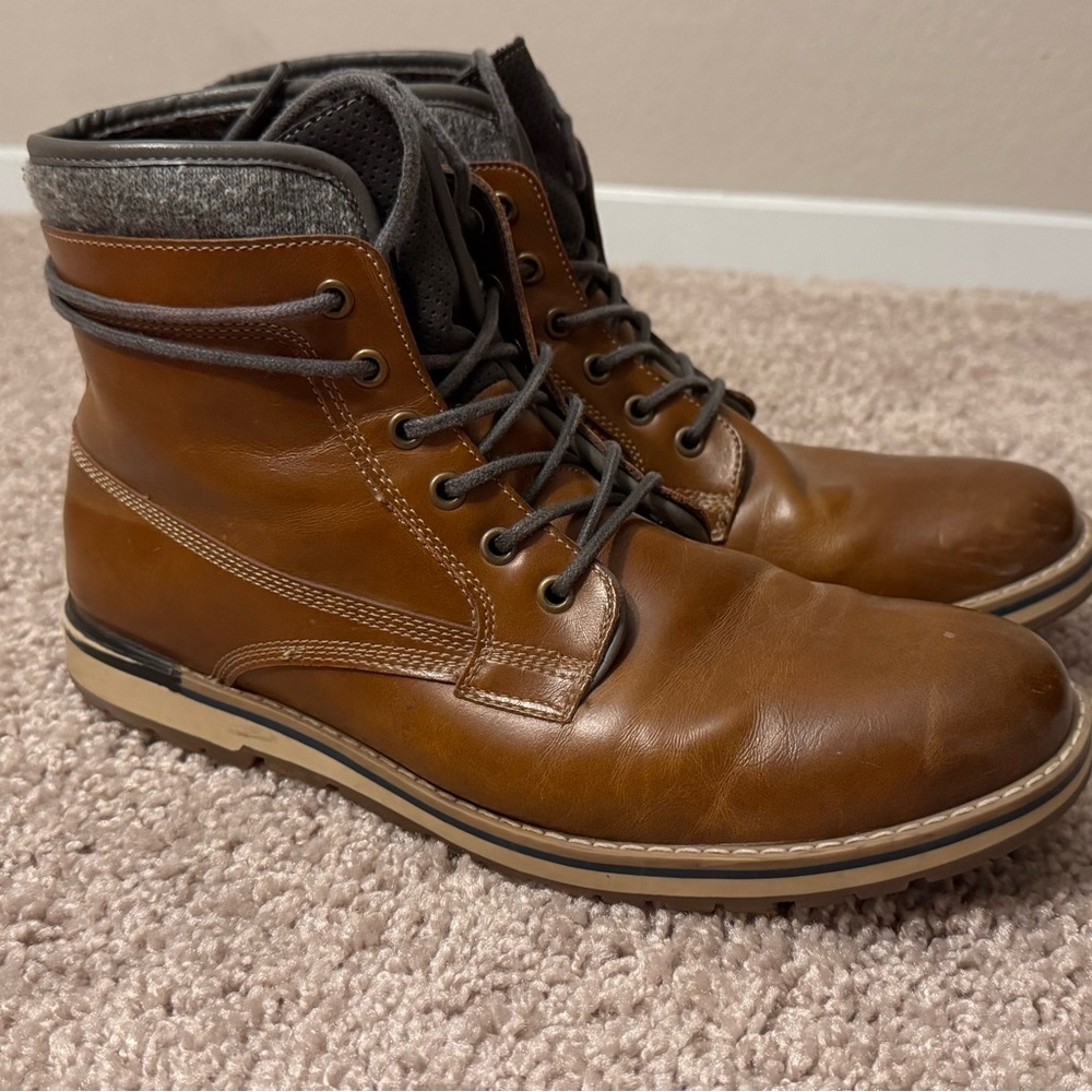 Men's Brown Leather Lace-Up Ankle Boots with Padded Collar